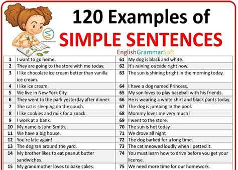 120 Examples of Simple Sentences - EnglishGrammarSoft | Simple ...