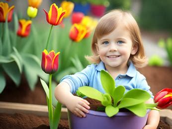 A little girl holding a potted plant in a garden Image & Design ID 0000134578 - SmileTemplates.com