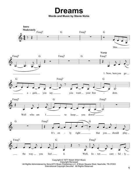 Fleetwood Mac Dreams Sheet Music Notes, Chords Download Printable Piano ...