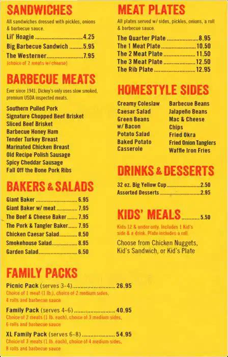 Dickey's Barbecue Pit Menu - Urbanspoon/Zomato