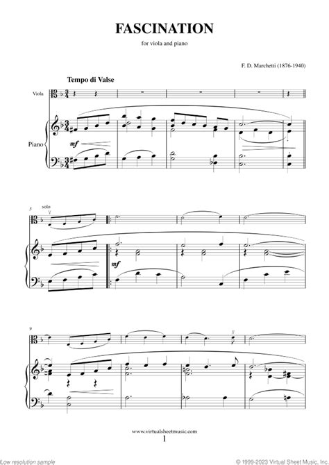 Fascination sheet music for viola and piano (PDF-interactive)