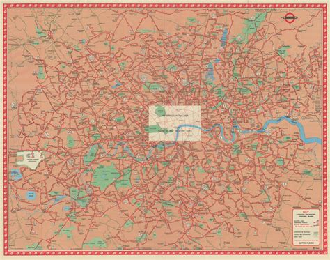 London Transport Central Buses map and list of routes. LEWIS #1 1967 old