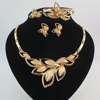 Fashion Women 18K Gold Plated Crystal Leaves Necklace Wedding Party Jewelry Set | eBay