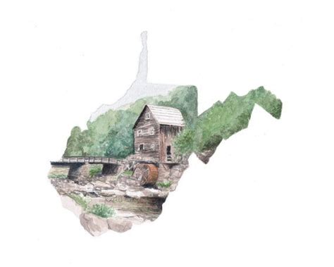 West Virginia Art Print West Virginia Map Art Watercolor State Art State Park Print WV Home ...