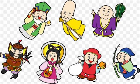 Illustration Seven Lucky Gods Clip Art Copyright-free Fukurokuju, PNG, 2358x1415px, Seven Lucky ...