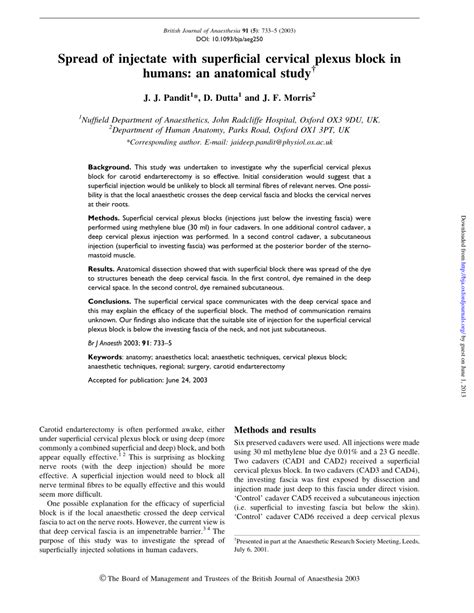 (PDF) Spread of injectate with superficial cervical plexus block in ...