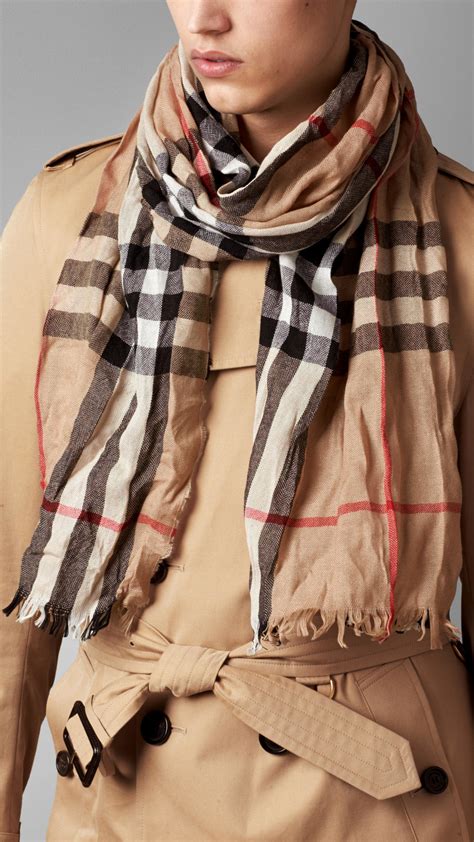 Lyst - Burberry Check Merino Wool Cashmere Crinkled Scarf in Brown for Men