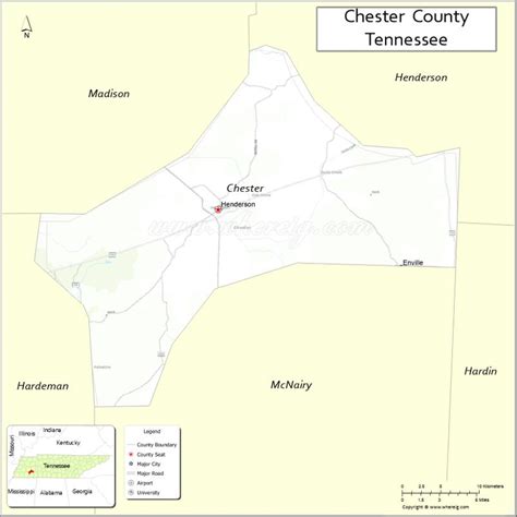 Map of Chester County, Tennessee - Where is Located, Cities, Population, Highways & Facts