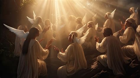 Premium AI Image | Heavenly angels in a celestial choir sing hymns of ...