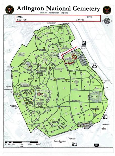 Arlington National Cemetery Map And Travel Information | Download ...