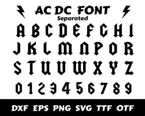 AC DC Font Svg Acdc aplhabet Svg Separated Cut File | Etsy