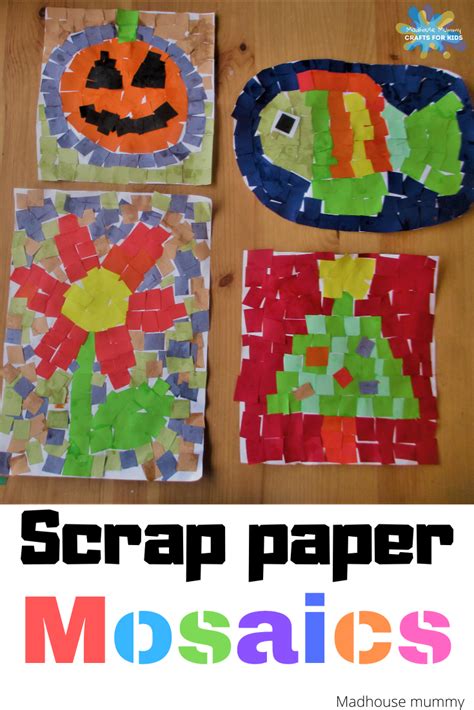 Scrap paper mosaic craft for kids. | Mosaic crafts, Paper mosaic, Newspaper art and craft