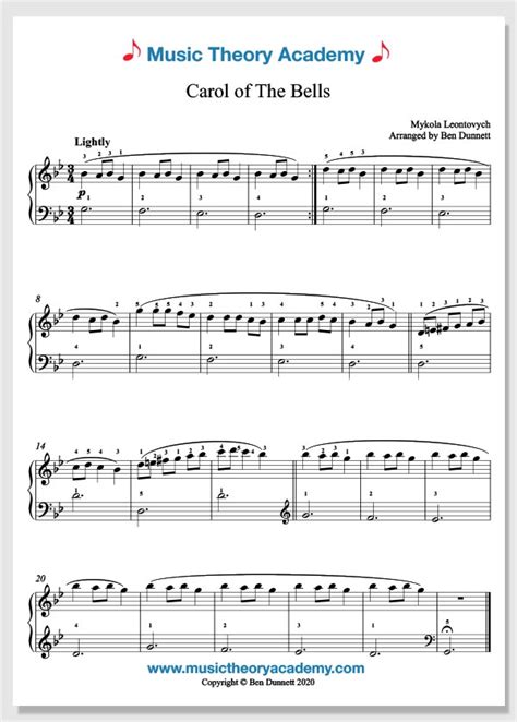 Carol of The Bells - Music Theory Academy - Free piano sheet music