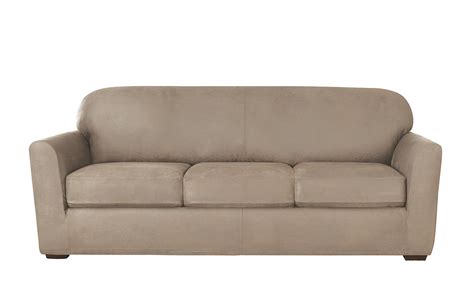 Sure Fit Ultimate Heavyweight Stretch Leather Individual 3 Cushion Sofa Slipcover Rustic Birch ...