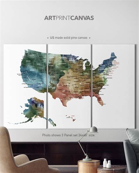 US Map Canvas Print, United States Map Canvas Watercolor, Canvas Map ...