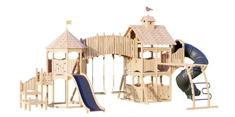 playground - playhouse - wooden Game complex Playhouse 01 - classic wooden outdoor playground ...