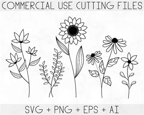 flower sketch svg Flowers Svg Wildflower Svg Spring plants Svg Wildflower Border Svg Floral svg ...