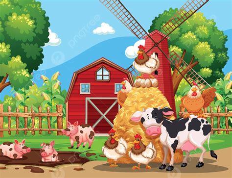 Farm Scene With Animals Clip Art Wallpaper Picture Vector, Clip Art, Wallpaper, Picture PNG and ...