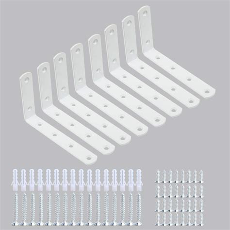 Buy Shelf Brackets 8pcs Corner Brace White Steel L Brackets for Shelves 5 Inch x 3 Inch ...