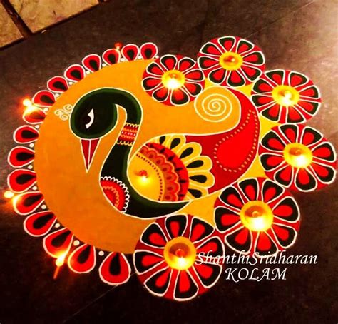 Peacock Rangoli Design for Diwali Competition | Rangoli designs for ...