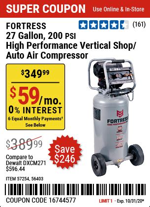 FORTRESS 27 Gallon 200 PSI Oil-Free Professional Air Compressor for $349.99 – Harbor Freight Coupons