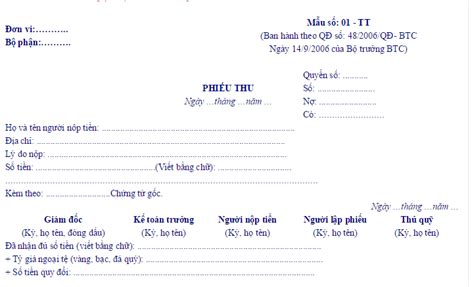 Mẫu phiếu thu tiền mặt theo QĐ 48 và TT 200 mới nhất