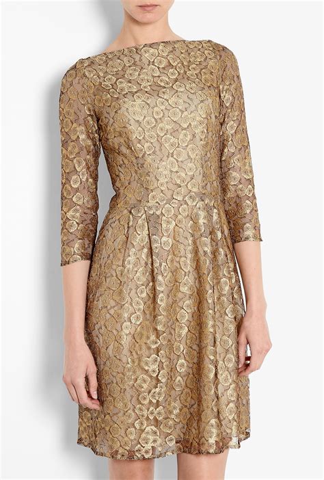 Issa Gold Babushka Lace Dress in Gold | Lyst