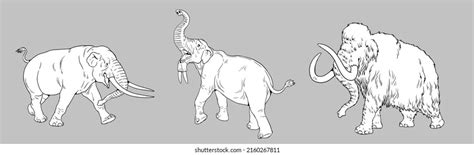 Prehistoric Animals Mammoth Mastodon Deinotherium Coloring Stock Illustration 2160267811 ...