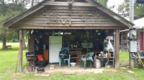 an outdoor shed with many items in it