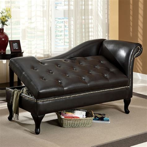 Furniture of America Lakeport Casual Black Faux Leather Chaise Lounge ...