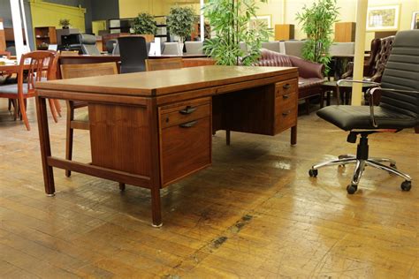 Jens Risom Vintage Mid-Century Oiled Walnut Desk & Credenza Set • Peartree Office Furniture ...