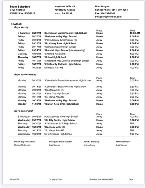 Schedule - KEYSTONE FOOTBALL