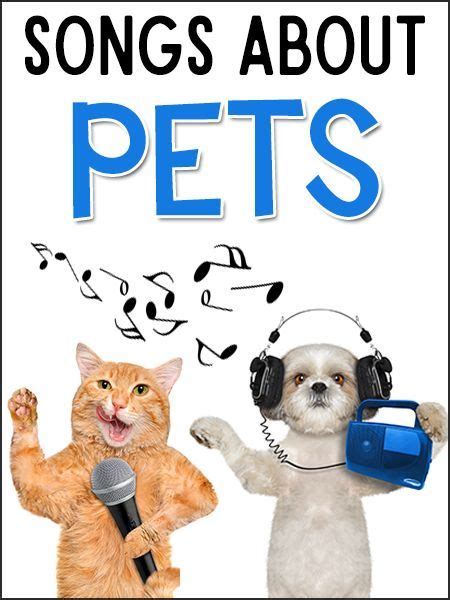 two dogs and a cat with headphones are singing into microphones that read songs about pets