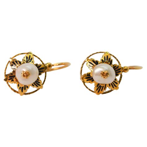 18 Karat Yellow Gold Diamond, Pearl and Gem Stones Drop Earrings at 1stDibs | gold drop earrings