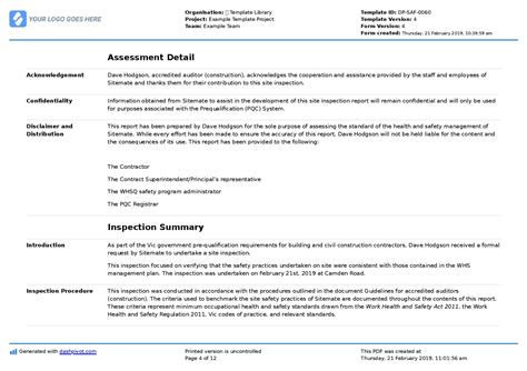 Site Inspection Report Template: Like a word doc & sample PDF