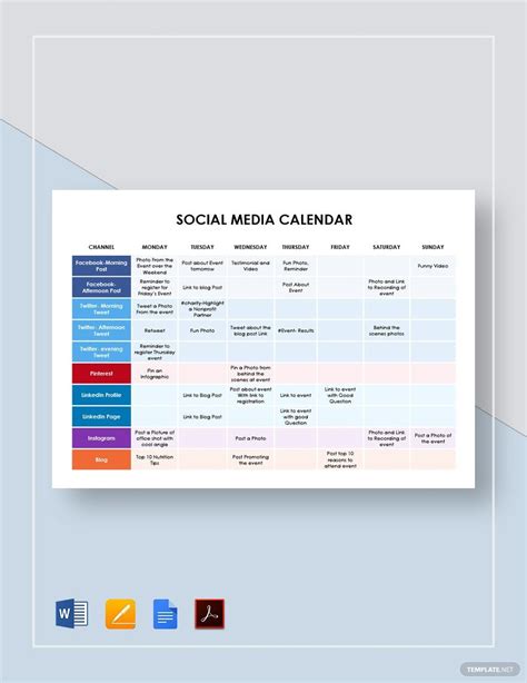 Simple Social Media Calendar Template in Google Docs, Pages, Word, PDF - Download | Template.net