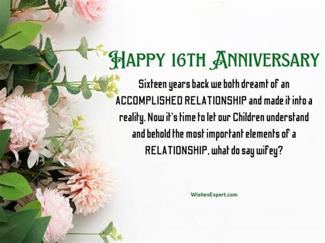 Happy 16th Anniversary Wishes And Messages