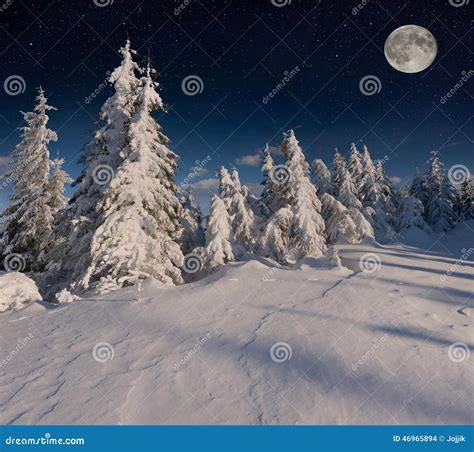 Beautiful Night Winter Landscape in the Mountains with the Stars Stock Photo - Image of outdoor ...