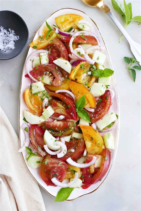 Heirloom Tomato Salad with Cucumber and Herbs - It's a Veg World After All®