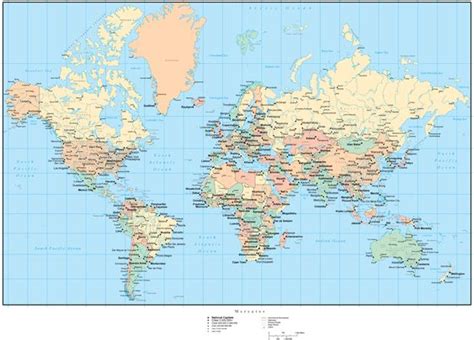 World Map with Countries, Capitals, Cities, US States, Canadian ...