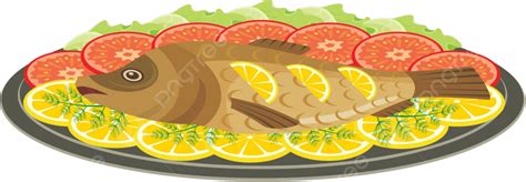 Dish With The Baked Fish Cuisine Dish Sauces Vector, Cuisine, Dish, Sauces PNG and Vector with ...