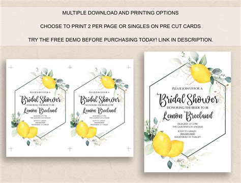 Bridal Shower Invitation Template, Lemon Theme Bridal Shower, Editable ...