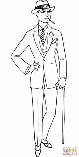 Vintage Man In A White Suit Coloring Page Free Printable  sketch template