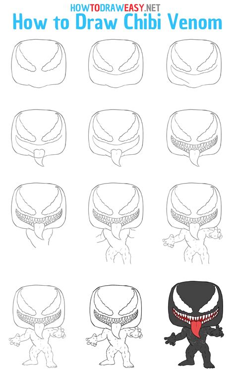 How to Draw Chibi Venom Step by Step | Chibi drawings, Marvel drawings, Easy drawings