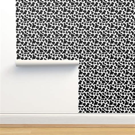 SMALL cow print fabric - black and white Wallpaper | Spoonflower