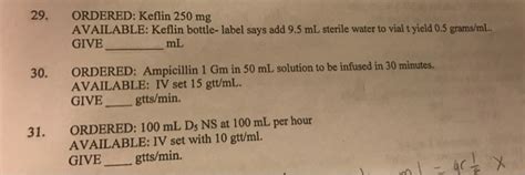 Solved ORDERED: Keflin 250 mg AVAILABLE: Keflin bottle- | Chegg.com