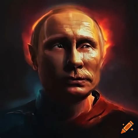Dystopian concept art of vladimir putin with nuclear explosion in the background on Craiyon