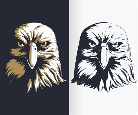 Silhouette Eagle Head Front Stencil Drawing Vector Illustration set ...