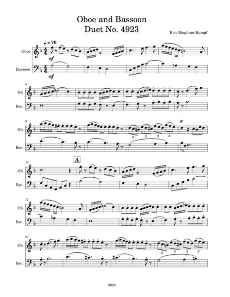 Oboe and Bassoon Duet No. 4923 by Eric Bingham-Kumpf Sheet Music for Instrumental Duet at Sheet ...