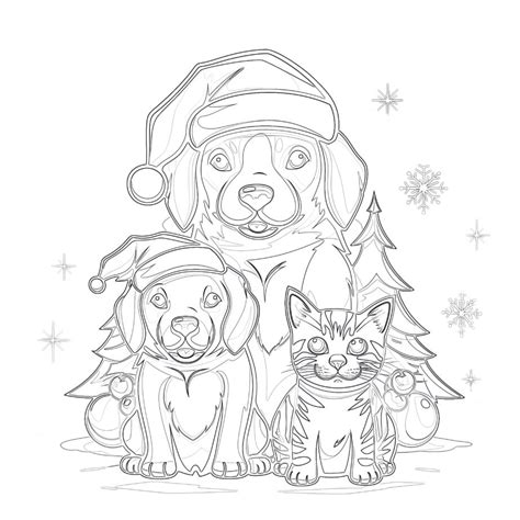 Christmas Cats And Dogs Coloring Pages | Coloring Pages Mimi Panda